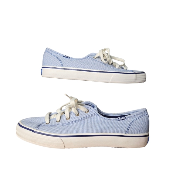 KEDS Womens Double Wash Blue Striped Low Top Comfort Shoes Size 9 - Picture 1 of 12